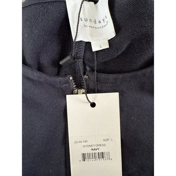 NWT Sundays Skater Sleveeless Round Neck Zip Front Navy Blue Dress Womens Size L - Picture 7 of 8